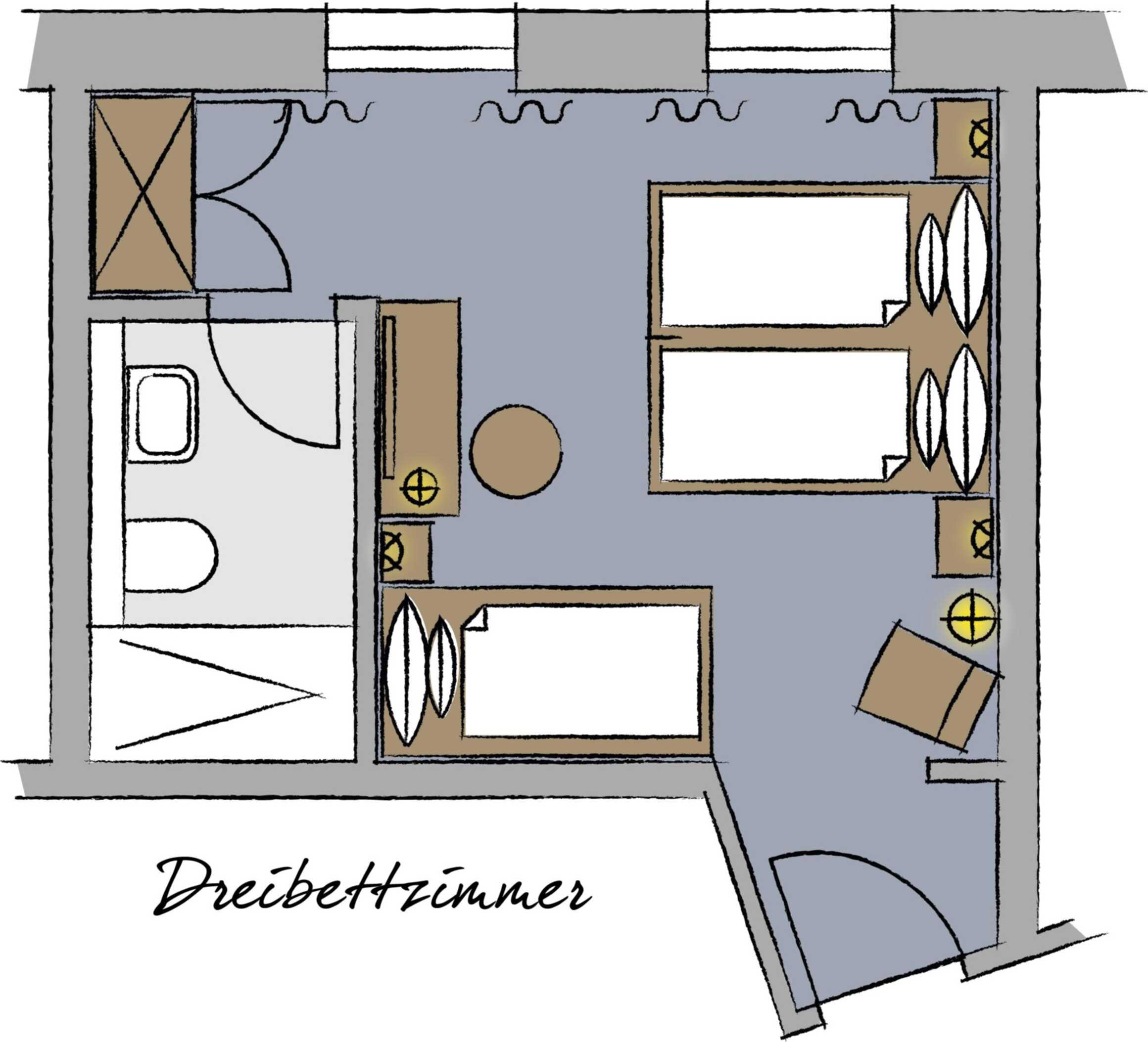 Pension Lübeck Stadtrandzimmer Grundriss Dreibettzimmer
